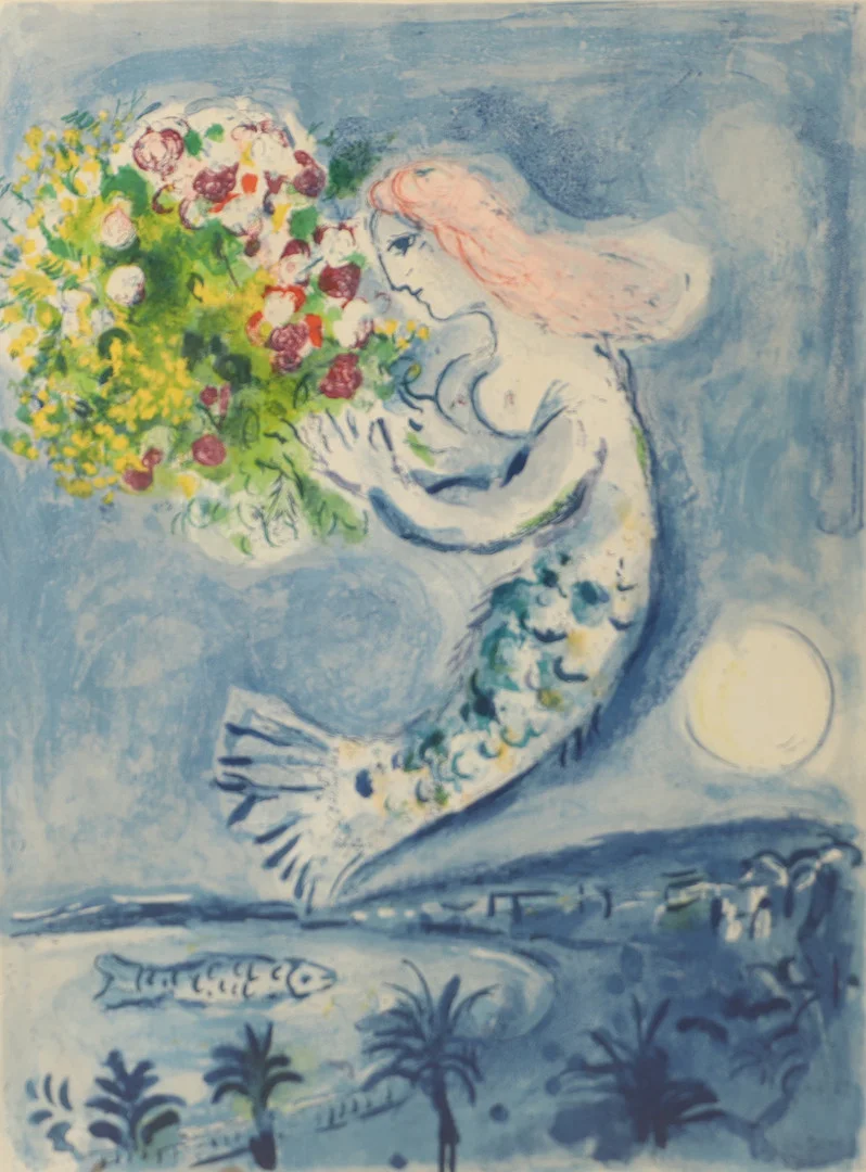 MARC CHAGALL. "La baie des anges", Färglitografisk affisch. — Engravings & Prints — Helsingborgs Auktionskammare