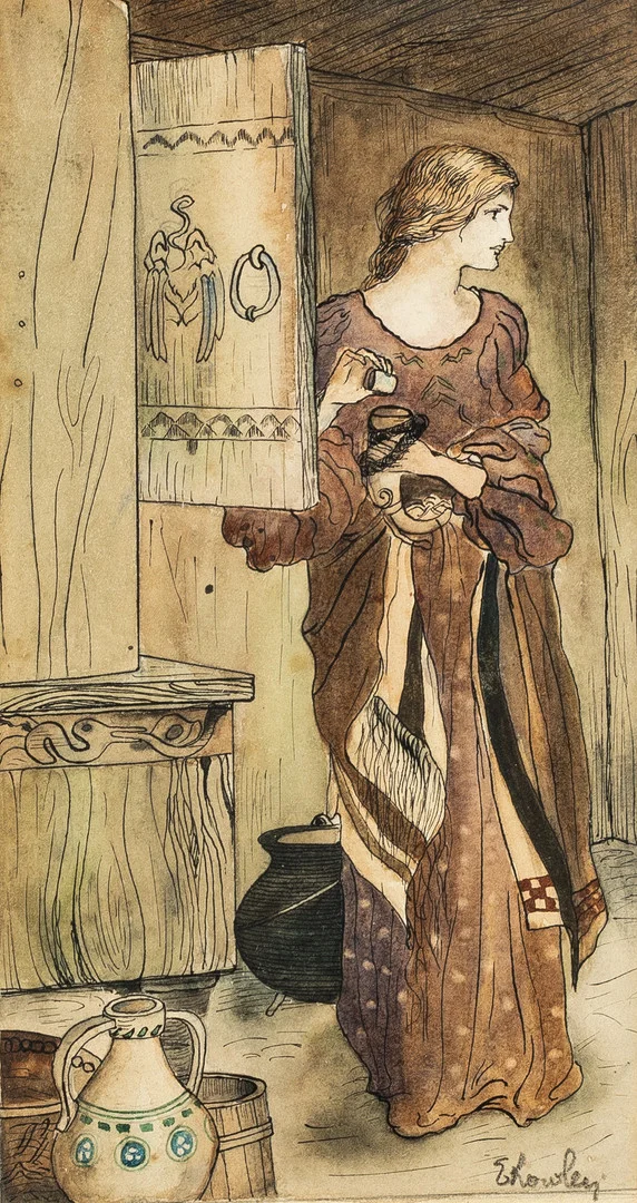 E ROWLEY (BRITISH, 20TH CENTURY), PORTRAIT OF A PRE-RAPHAELITE LADY, WATERCOLOUR ON PAPER. — Paintings — Griffin’s Auctioneers