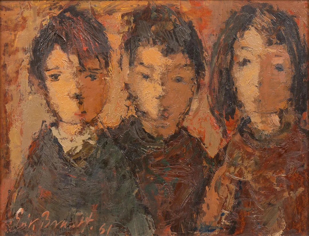 ERIK BRANDT. Barnansikten, olja på pannå, signerad. — Paintings — Garpenhus Auktioner