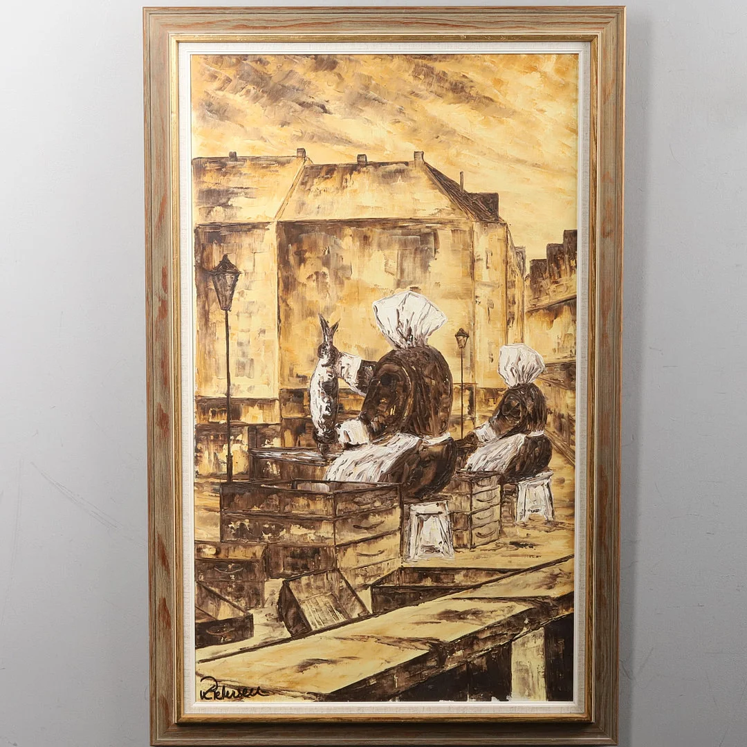 KELD PETERSEN. Olja på duk, "Fiskmarknad", signerad. — Paintings — Örebro Stadsauktioner