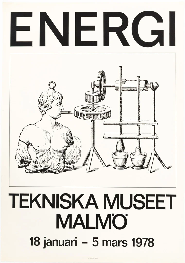 UTSTÄLLNINGSAFFISCH. "Energi", Tekniska Museet Malmö, 1978. — Engravings & Prints — Karljohan Auktioner