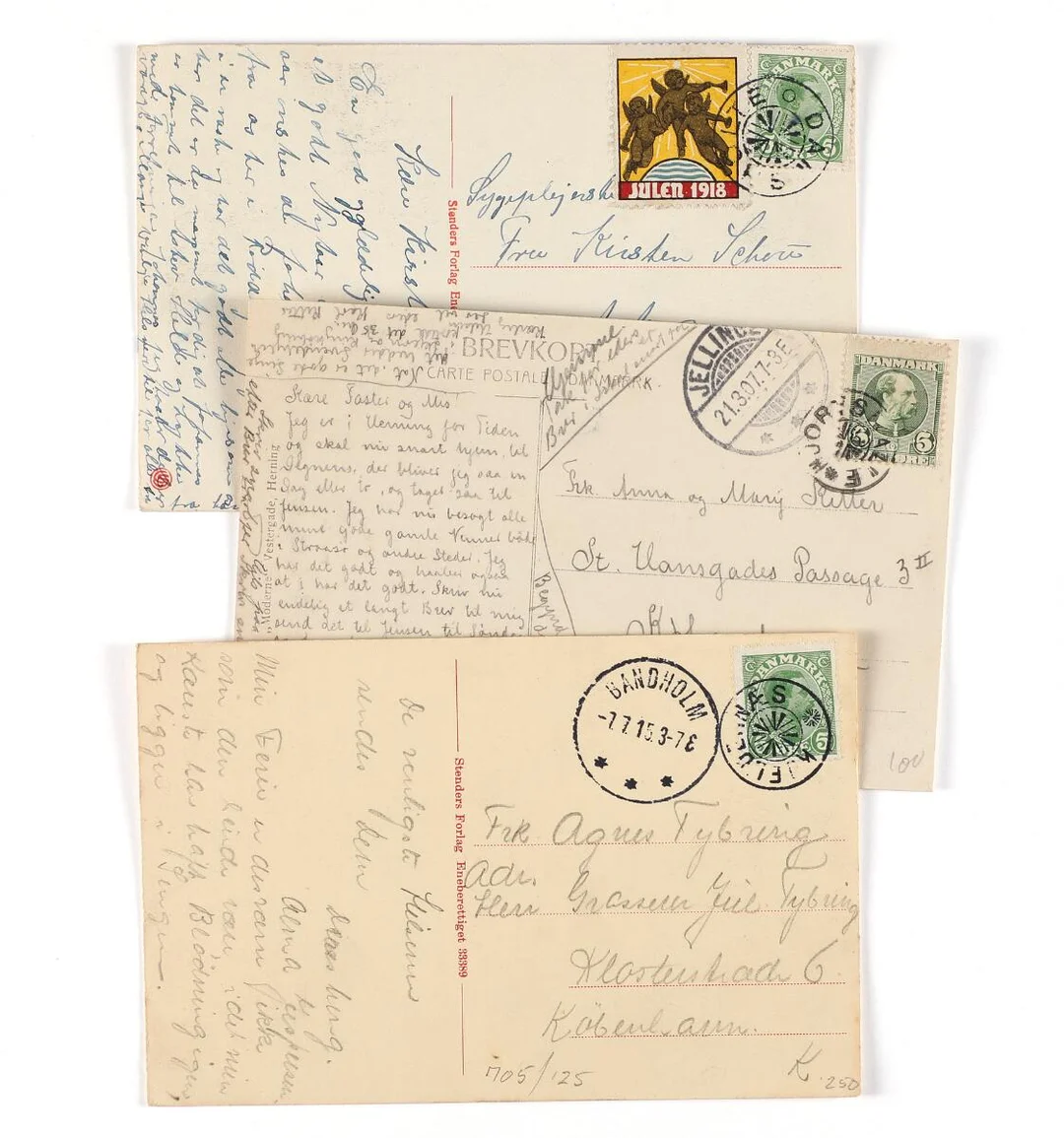 KJELDERNÆS, HJORTSBALLE, DAMSHOLTE. 3 fine postcards with beautiful cancellations — Stamps, Covers & Postal History/Denmark/Stempler — Bruun Rasmussen