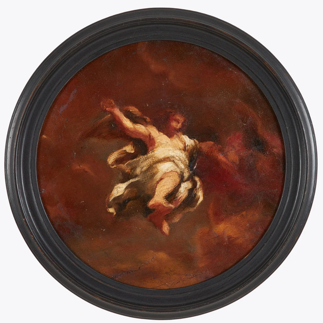 EBAUCHE, olja på duk, uppsatt på pannå, 1800-tal. — Paintings — Stockholms Auktionsverk Sickla