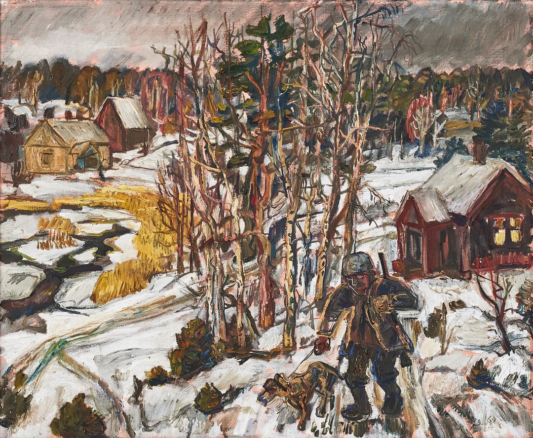 OLLE NORDBERG (1905-1986). "Jägaren", motiv från Munsö, olja på duk. — Paintings — Stockholms Auktionsverk Magasin 5