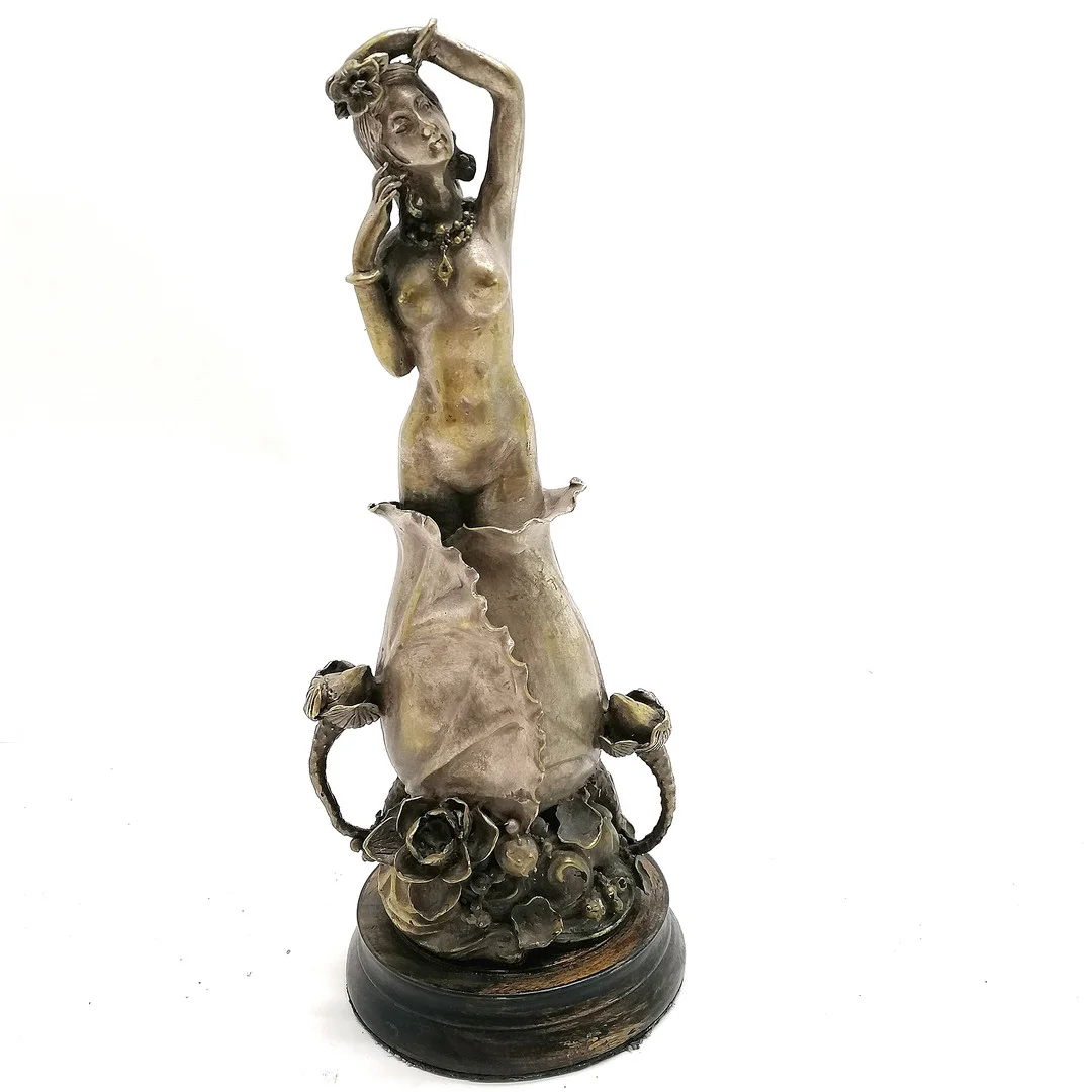 SILVERED BRONZE SCULPTURE: STUDY OF A WOMAN EMERGING FROM A FLOWER. — Sculptures & Bronzes — Acreman St Auctioneers & Valuers