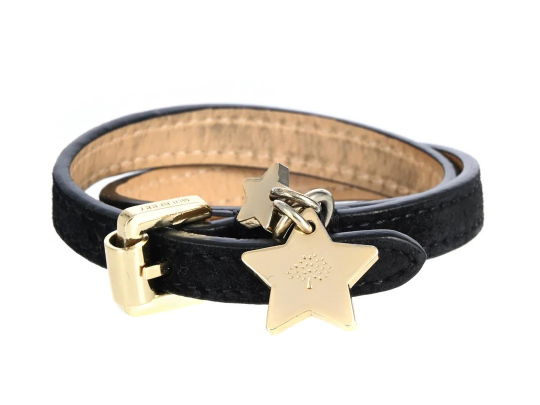 ARMBAND, MULBERRY, Double, svart läder, ljusa guldfärgade beslag, bredd 1 cm, längd 39 cm, smyckespåse. — Smycken/Armband — Kaplans