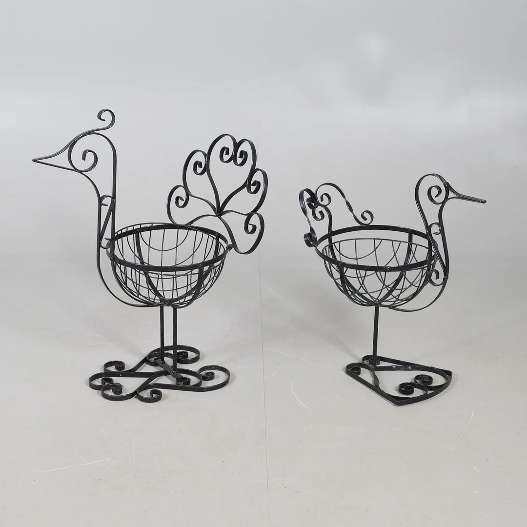 TWO WROUGHT IRON MESH PLANTERS. — Garden Sculptures & Urns — Lawrences Auctioneers