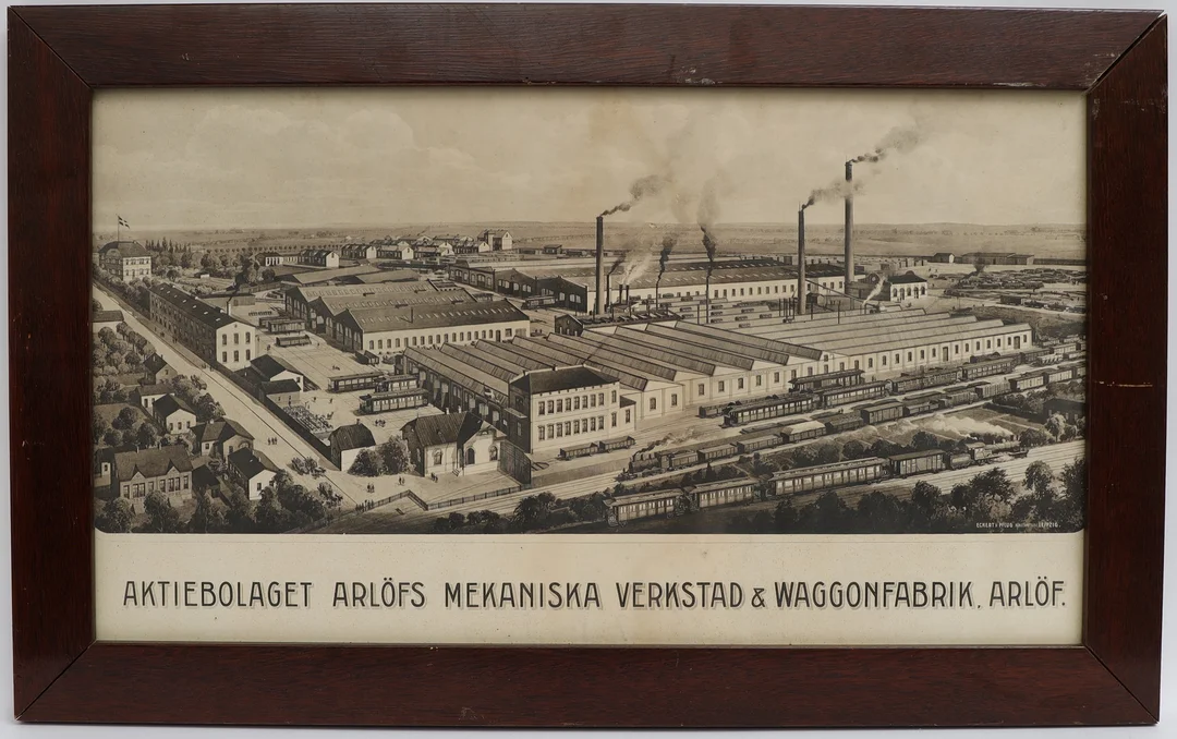 PLANSCH, Aktiebolaget Arlöfs mekaniska verkstad och waggon fabrik. Inramat. — Other — Falun Auktionsbyrå
