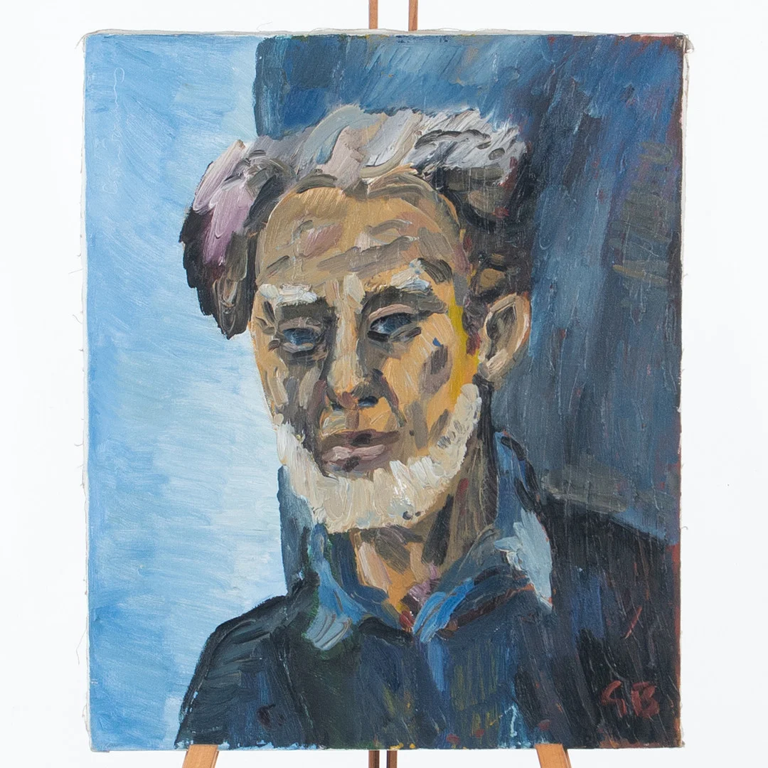 GÖRAN BRUNIUS. Olja på duk, självporträtt. — Paintings — Laholms Auktionskammare