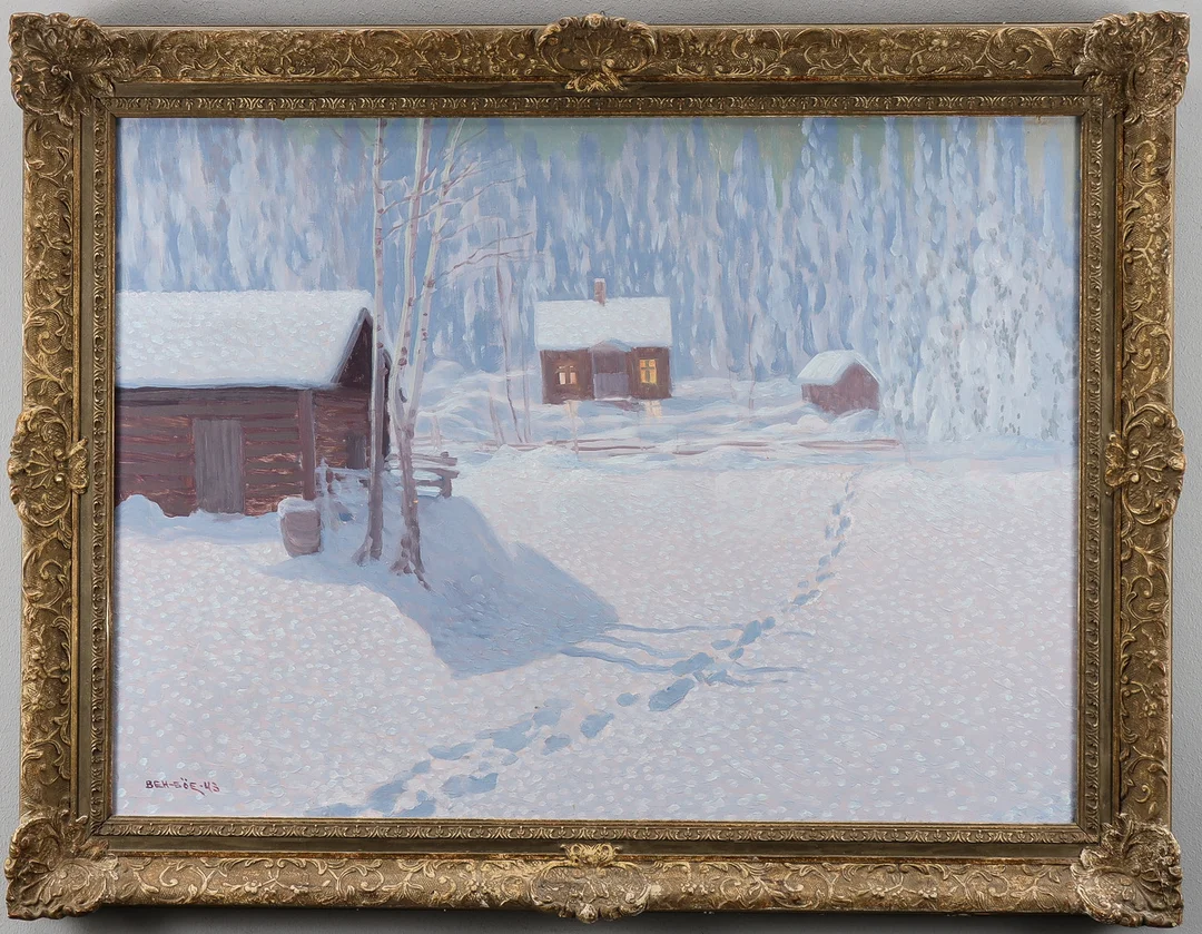 BIRGER HANSSON-BÖE. Vinterlandskap med fotspår. — Paintings — Karlstad Hammarö Auktionsverk