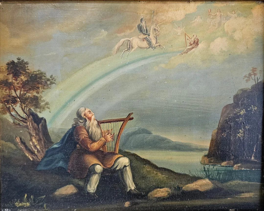 OKÄND KONSTNÄR. Man med harpa. Olja på pannå, 1800-tal, osignerad. — Paintings — Auktionshuset Thörner & Ek
