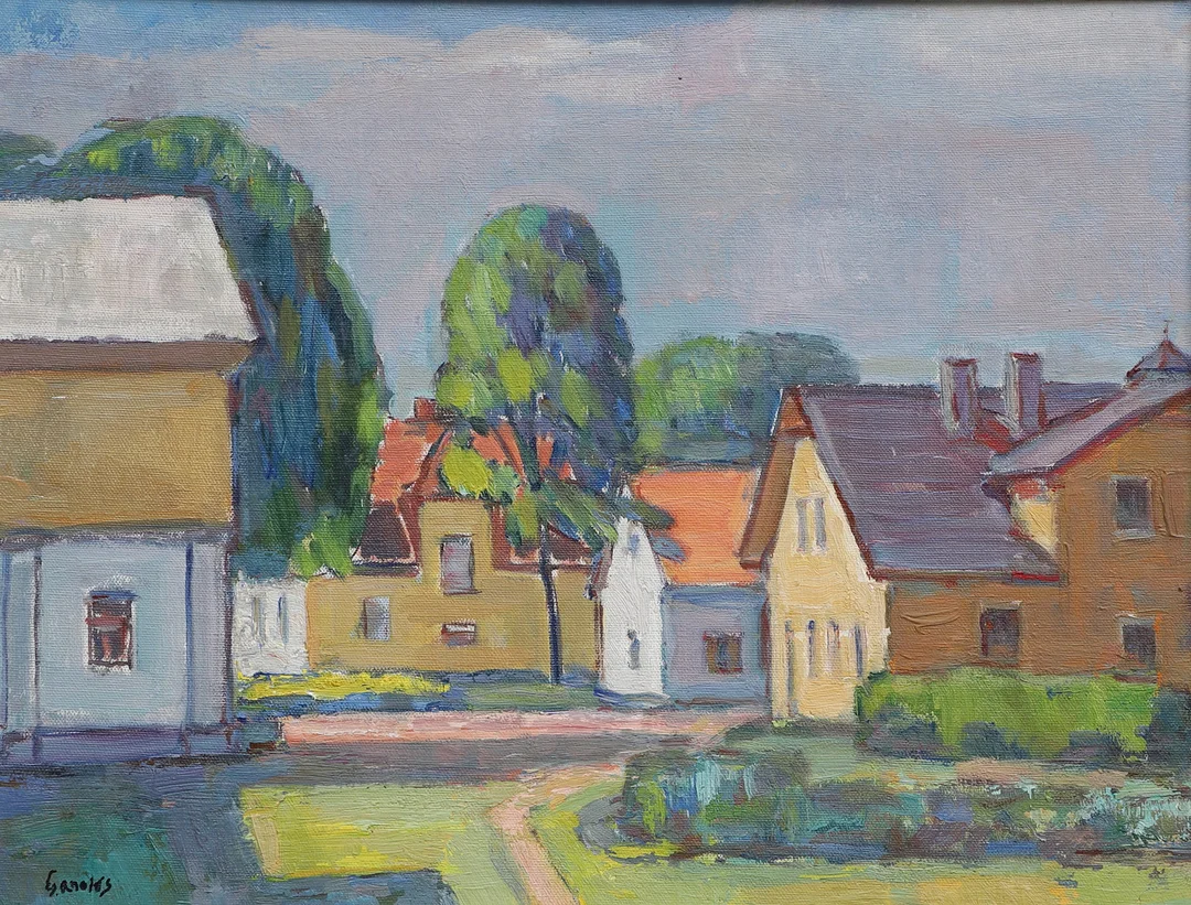 GUSTAF ARNOLDS. Olja på pannå, motiv från Djupadals gård, signerad. — Paintings — Ekenbergs Auktioner