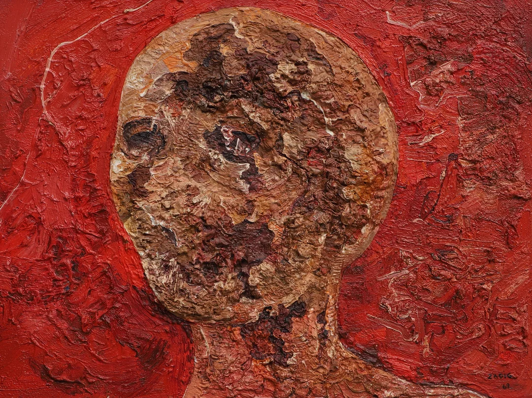 JACQUES ZADIG. Olja på duk, impasto, "Napalm", signerad och daterad 69. — Paintings — Ekenbergs Auktioner