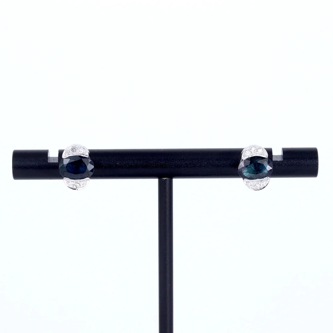 SAPPHIRE AND DIAMOND 18CT EARRINGS. — Earrings — Chalkwell Auctions