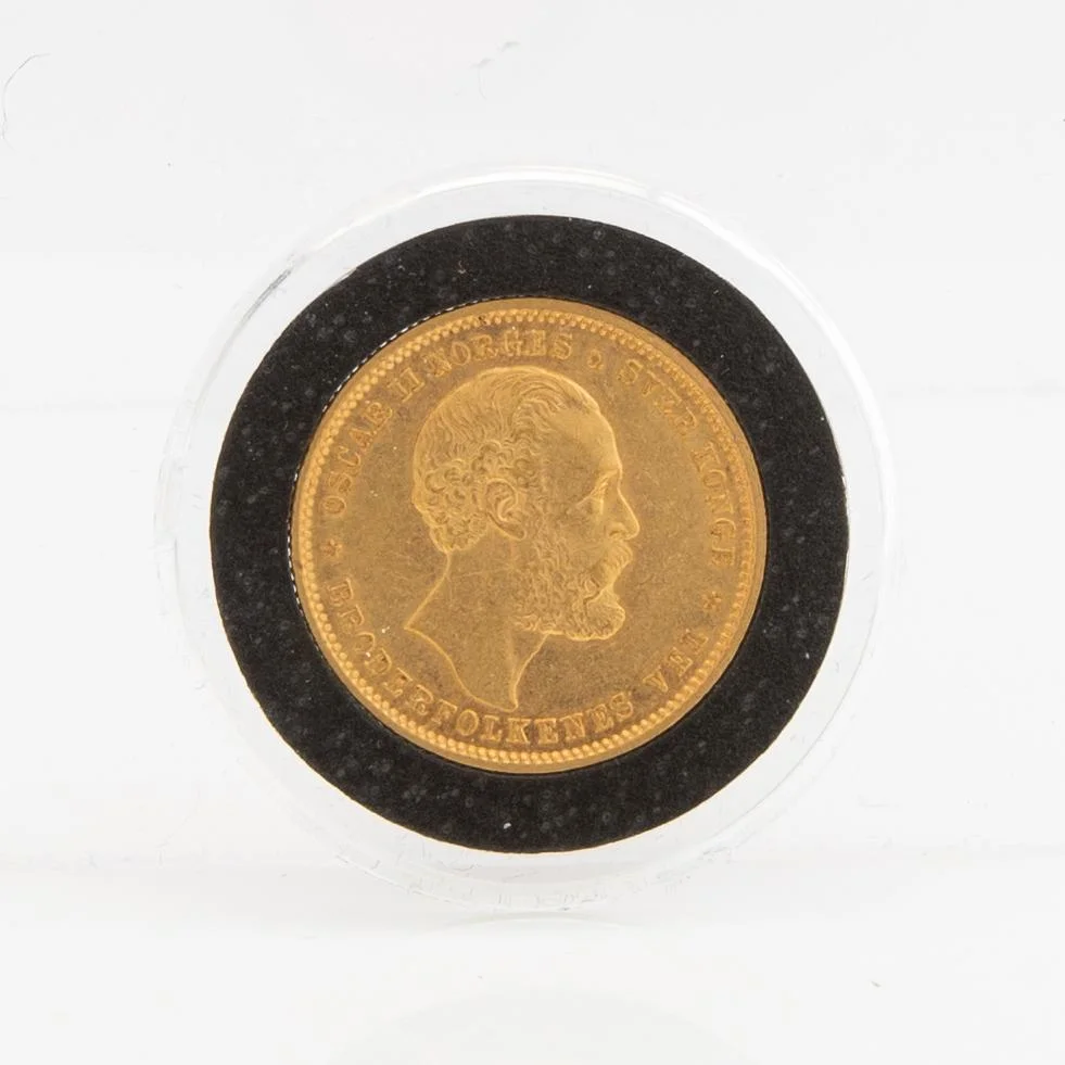 Guldmynt Norge, Oscar II 20 kr, 1876. — Militaria/Mynt — Bukowskis