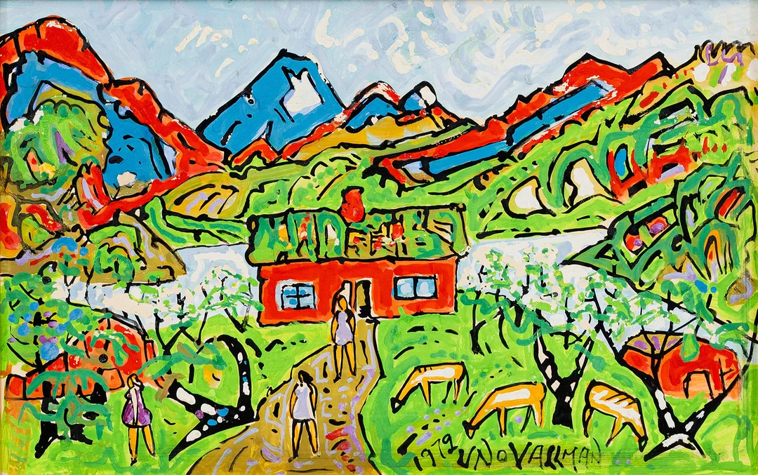 UNO VALLMAN. Gårdsmotiv, olja på pannå, signerad, daterad 1972. — Paintings — Auktionshuset Kolonn