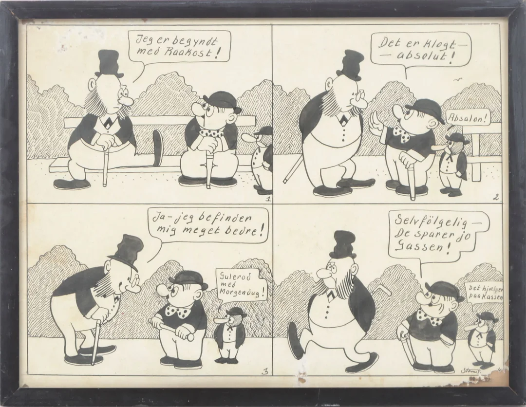 Robert Storm Petersen. Original humorous ink drawing with Peter and Ping — Paintings and sculptures/Modern pictorial arts — Lauritz