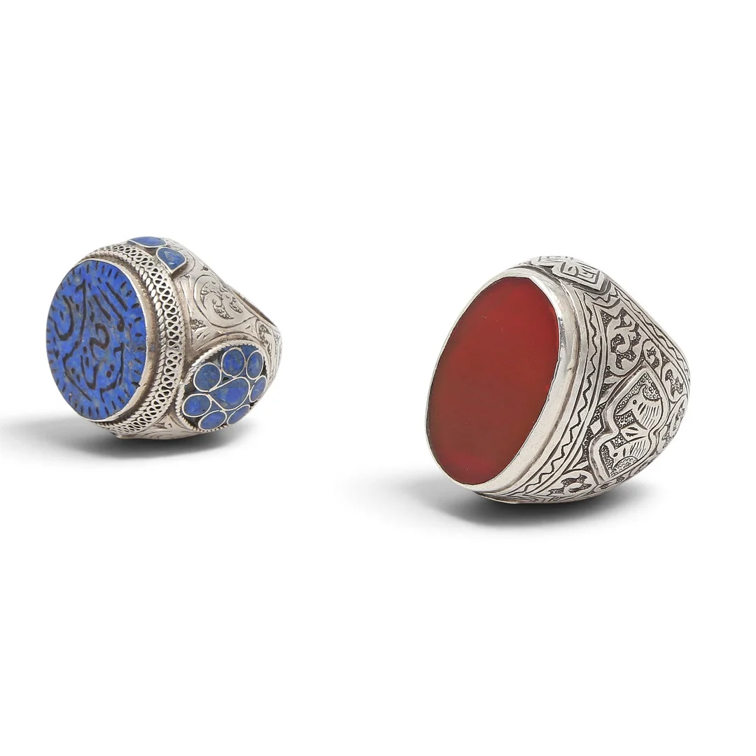 Two large Turkish rings in silver, enamel, sodalite and carnelian. — Rings — Balclis