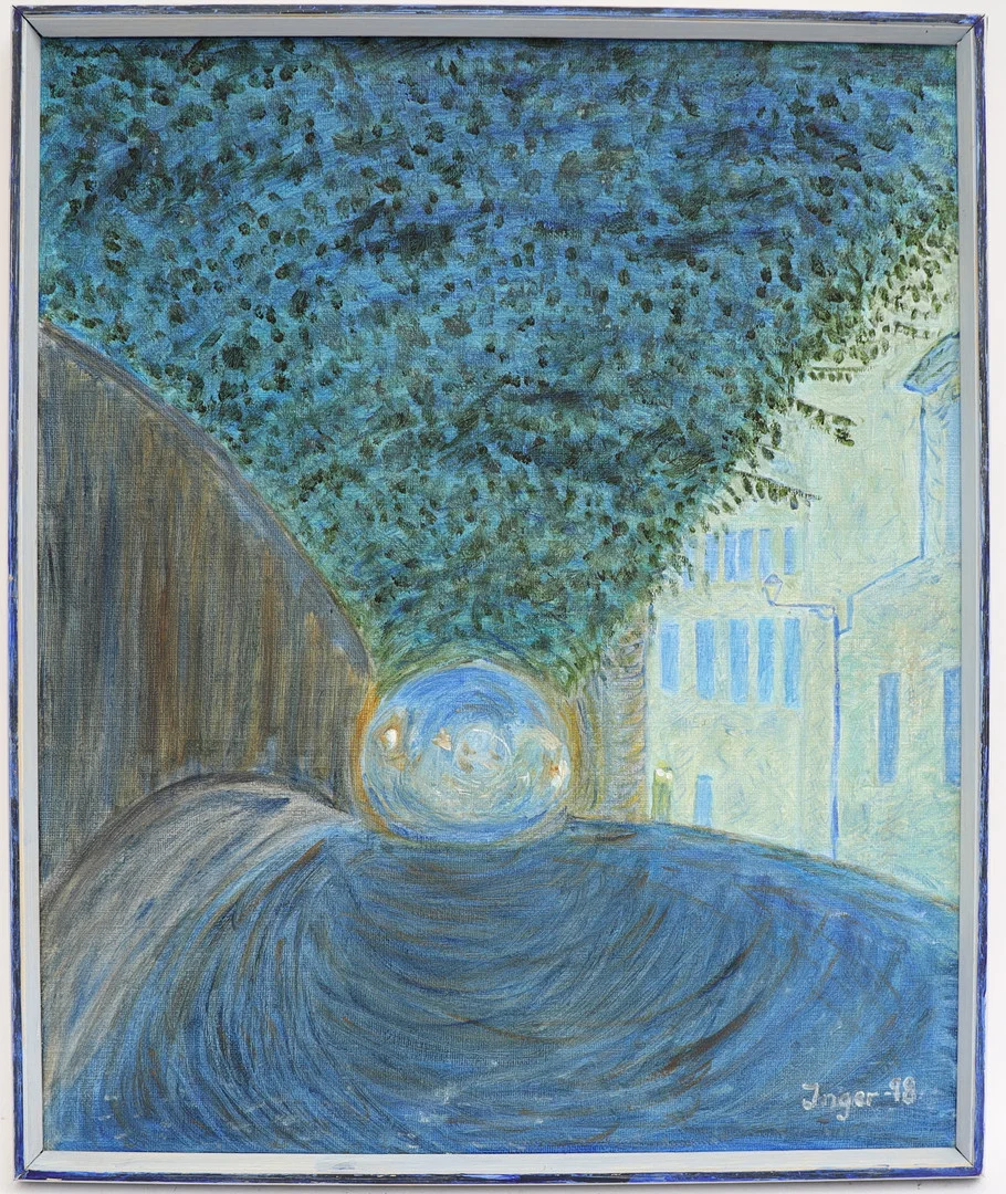 OIDENTIFIERAD KONSTNÄR. Stadsbild, oljemålning på duk, signerad Inger. — Paintings — Falun Auktionsbyrå