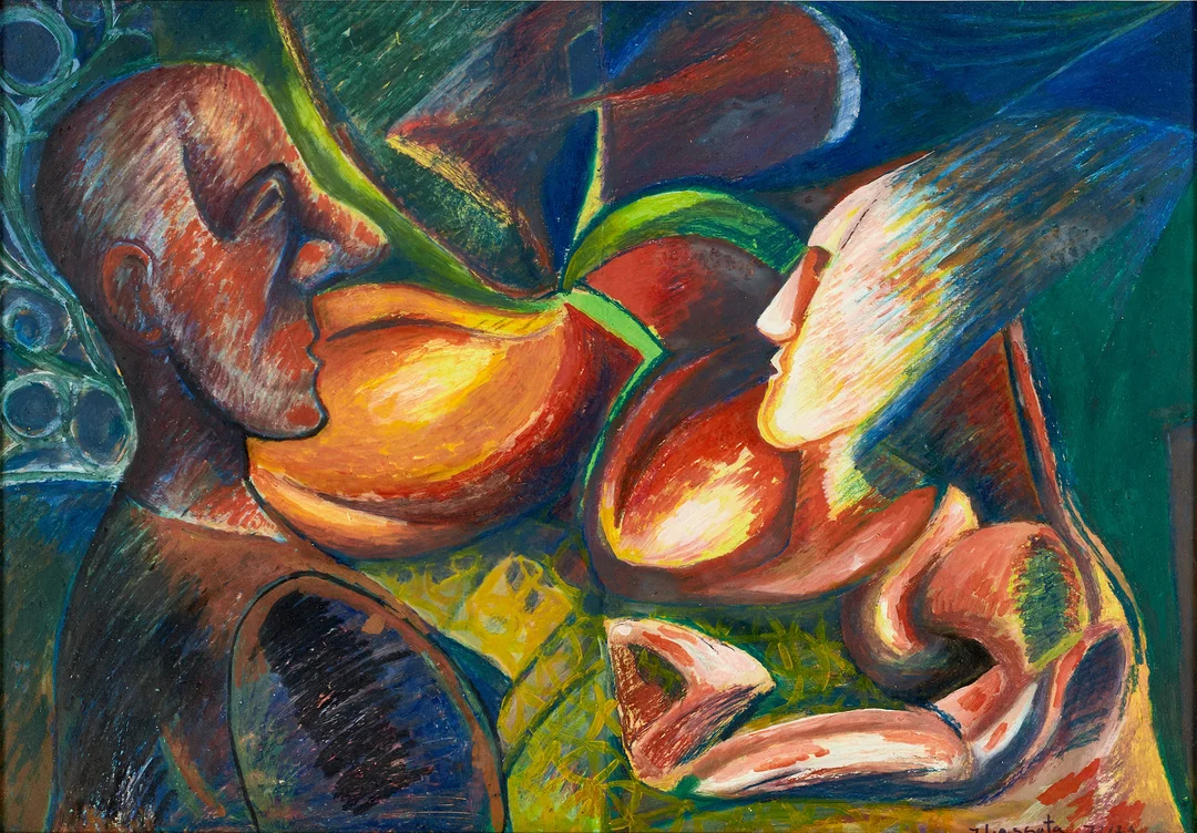 Jerzy Lassota de Kaliński (f. 1946) POLEN, abstrakt figurkomposition, olja på papper, signerad och daterad -72/73. — Paintings — Crafoord Auktioner Stockholm