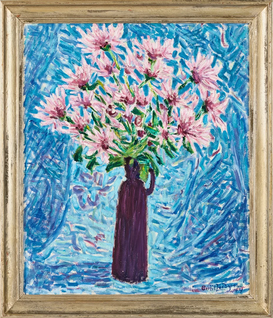 BERTIL LUNDBERG. Blommor i vas, olja på duk, signerad och daterad -74. — Paintings — Stockholms Auktionsverk Magasin 5