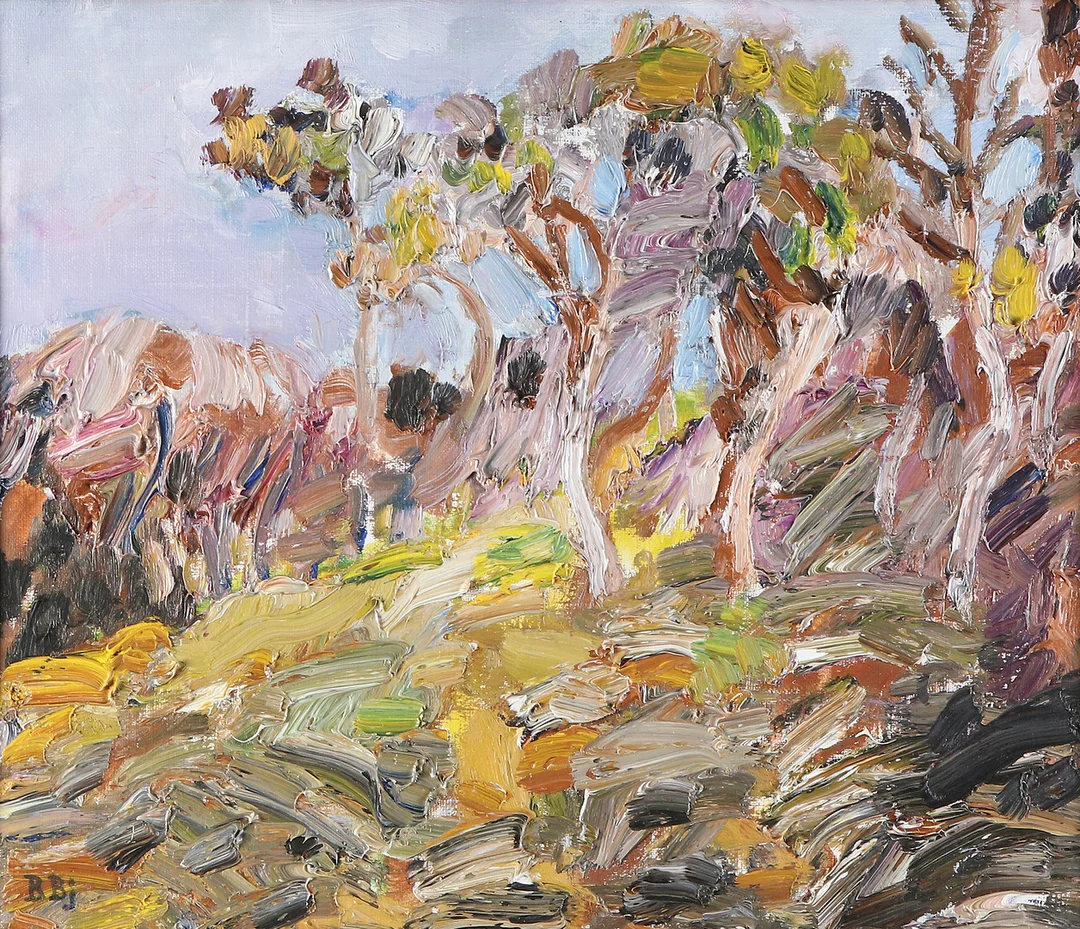 BENTE BJERREGAARD. Oljemålning på duk. "Nära havet". Signerad B Bj. — Paintings — Skånes Auktionsverk