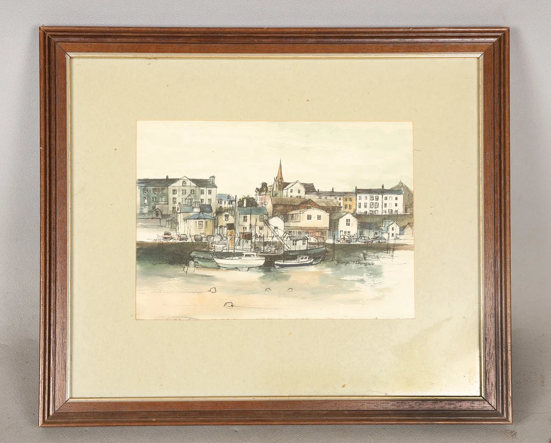 GEORGE JAMES DROUGHT (BORN, 1940) BOATS MOORED. — Paintings — Bishop & Miller