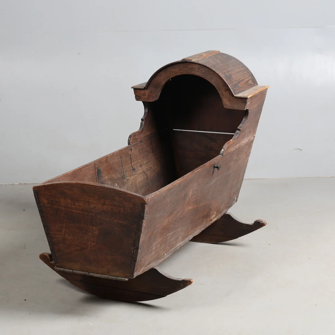 A 19TH CENTURY OAK & MAHOGANY CHILD'S COT. — Other — Bishop & Miller