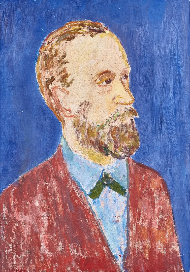 IVAN IVARSON. "Porträtt, blå bakgrund". Signerad I. Ivarson samt numrerad och daterad No. 61 Helsingör 1929 a tergo. Olja på duk. — Paintings — Stockholms Auktionsverk Magasin 5