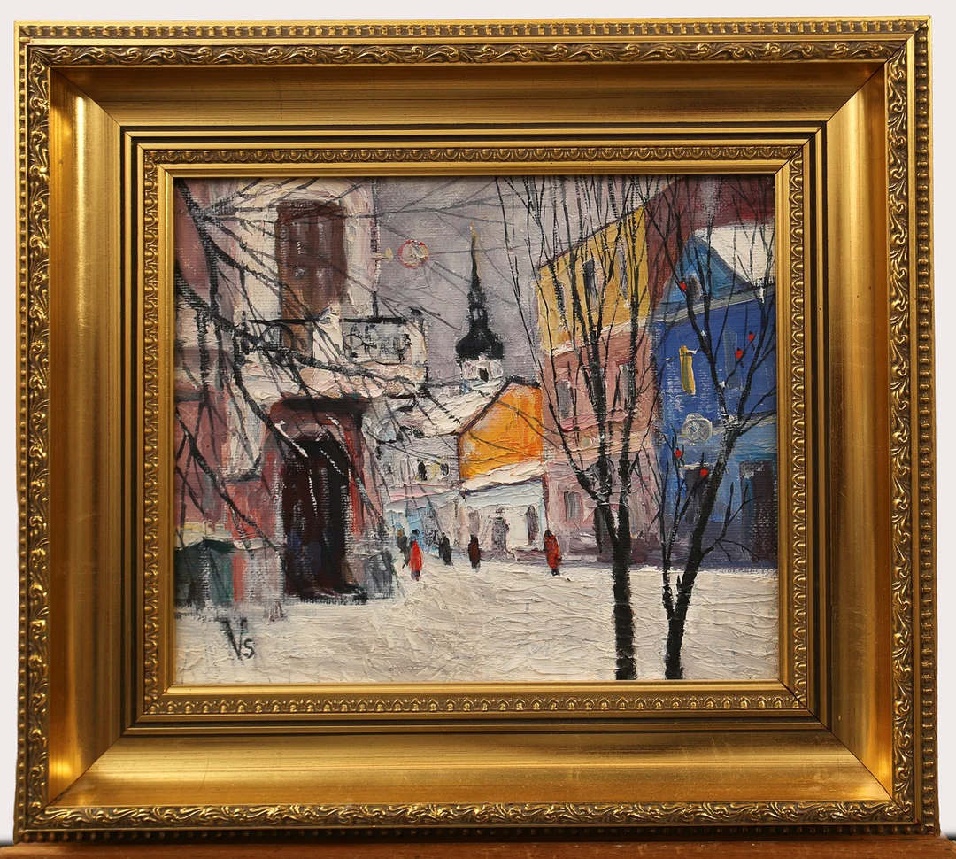 OIDENTIFIERAD KONSTNÄR. Olja på duk, vintergata i Ryssland, signerad VS. — Paintings — Limhamns Auktionsbyrå