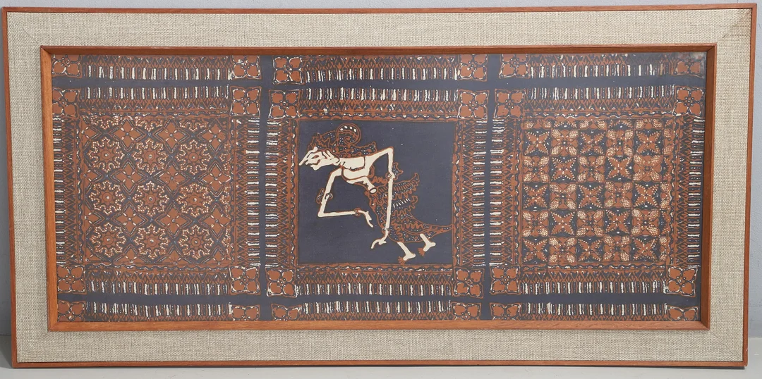 A MID-20TH CENTURY FRAMED BATIK PANEL. — Textiles — Lawrences Auctioneers