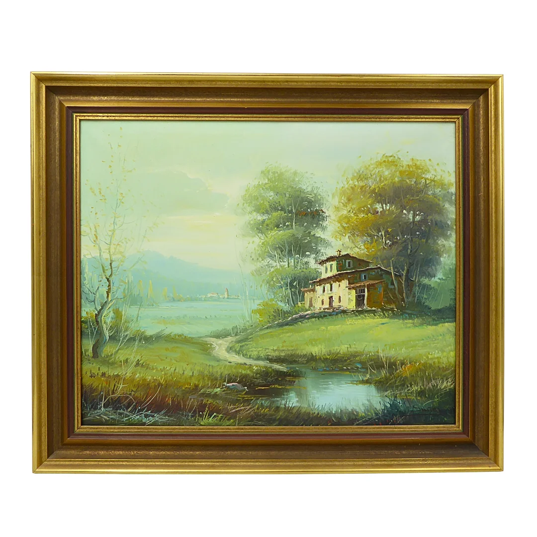 FLUSSLANDSCHAFT MIT GEHÖFT, SIGNIERT. — Paintings — Auktionshaus Stuber's Hammerschlag
