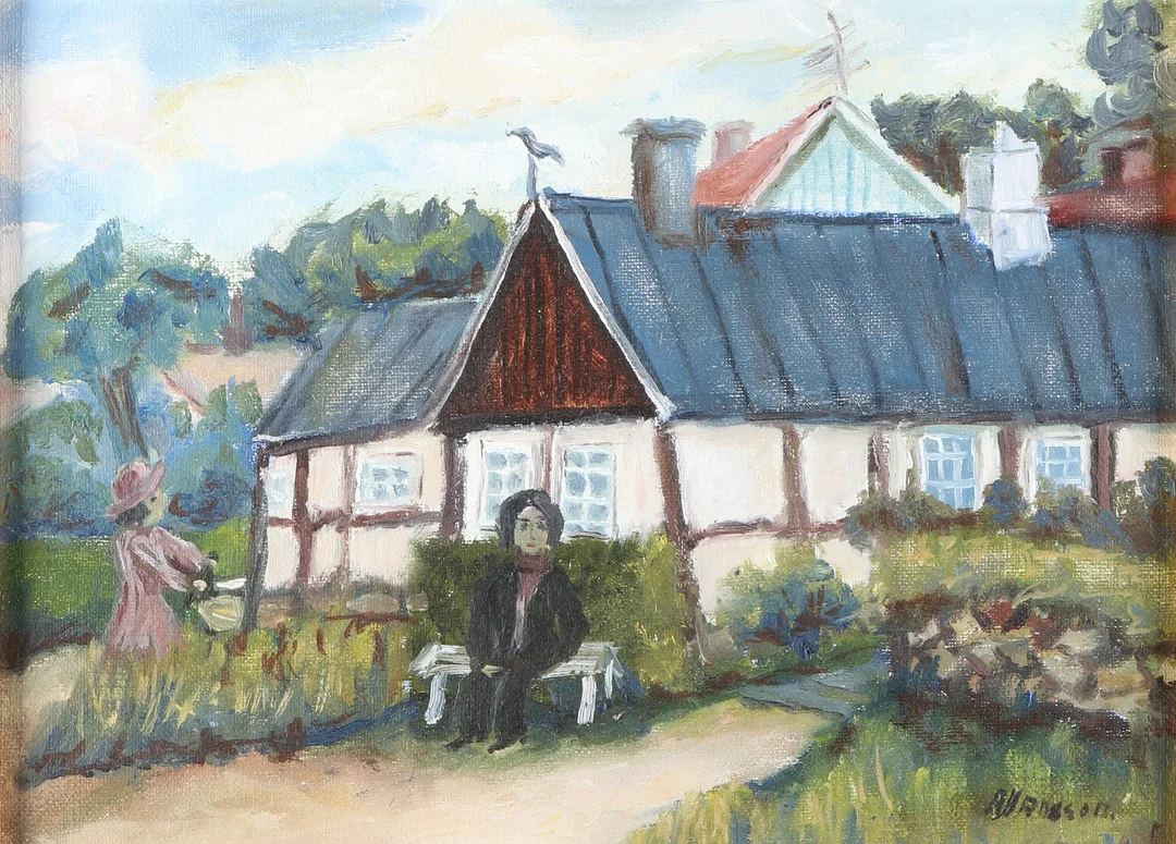 ALMA HANSSON. Oljemålning på duk. "Motiv från Arild". Signerad. — Paintings — Skånes Auktionsverk