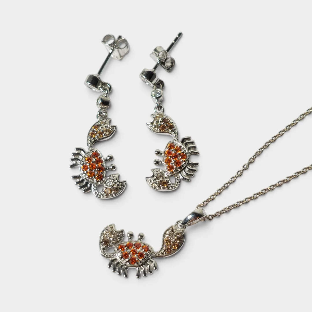 Pendientes y collar "cangrejo" en plata y circonitas. — Necklace — Barcelona Auctions