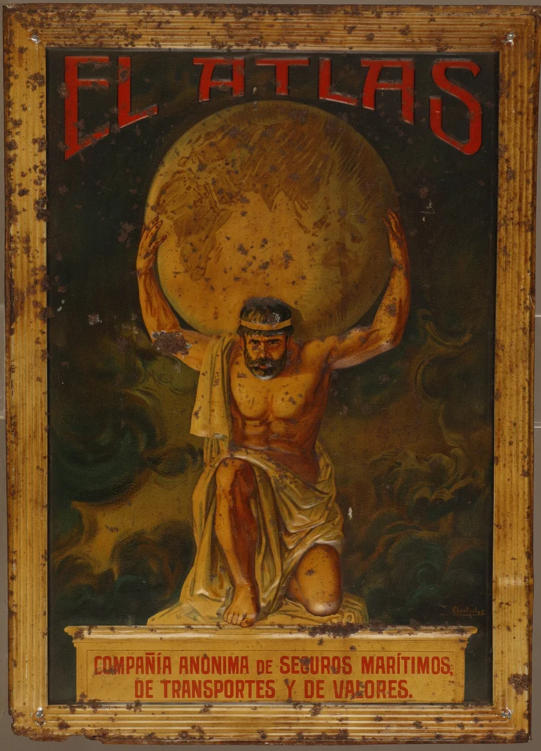 "CHANTECLER". El Atlas, placa publicitaria en hojalata estampada y litografiada. — Other collectables — Barcelona Auctions