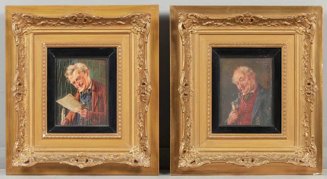 OTTO KIRCHNER (1887-1960). Zwei Herrenporträts, 'Älterer Mann mit Brille einen Brief lesend' & 'Mann mit Pfeife', Gemälde. (2). — Paintings — Stockholms Auktionsverk Köln