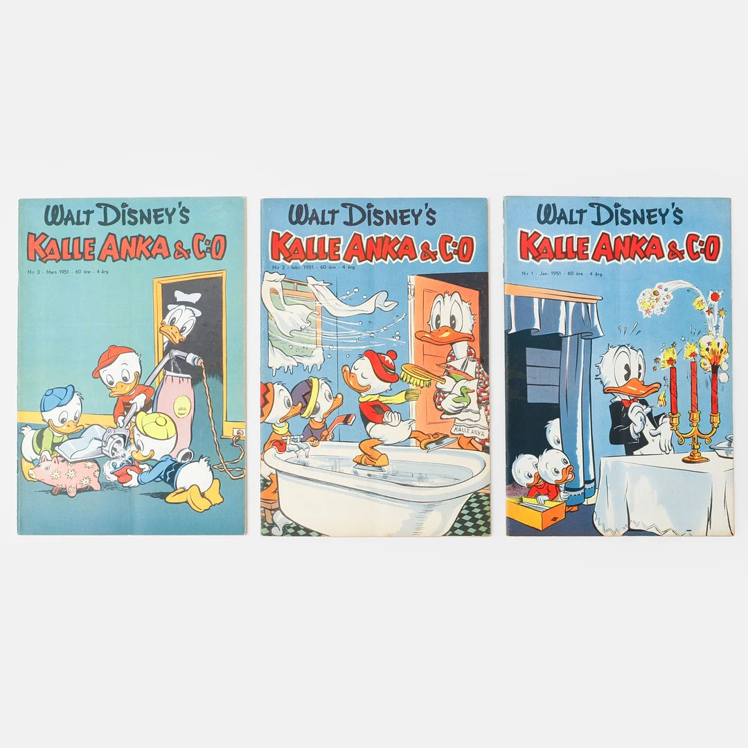 SERIETIDNINGAR, 3 st, Kalle Anka & C:o. 1951 nr 1-3. — Comics — Göteborgs Auktionsverk