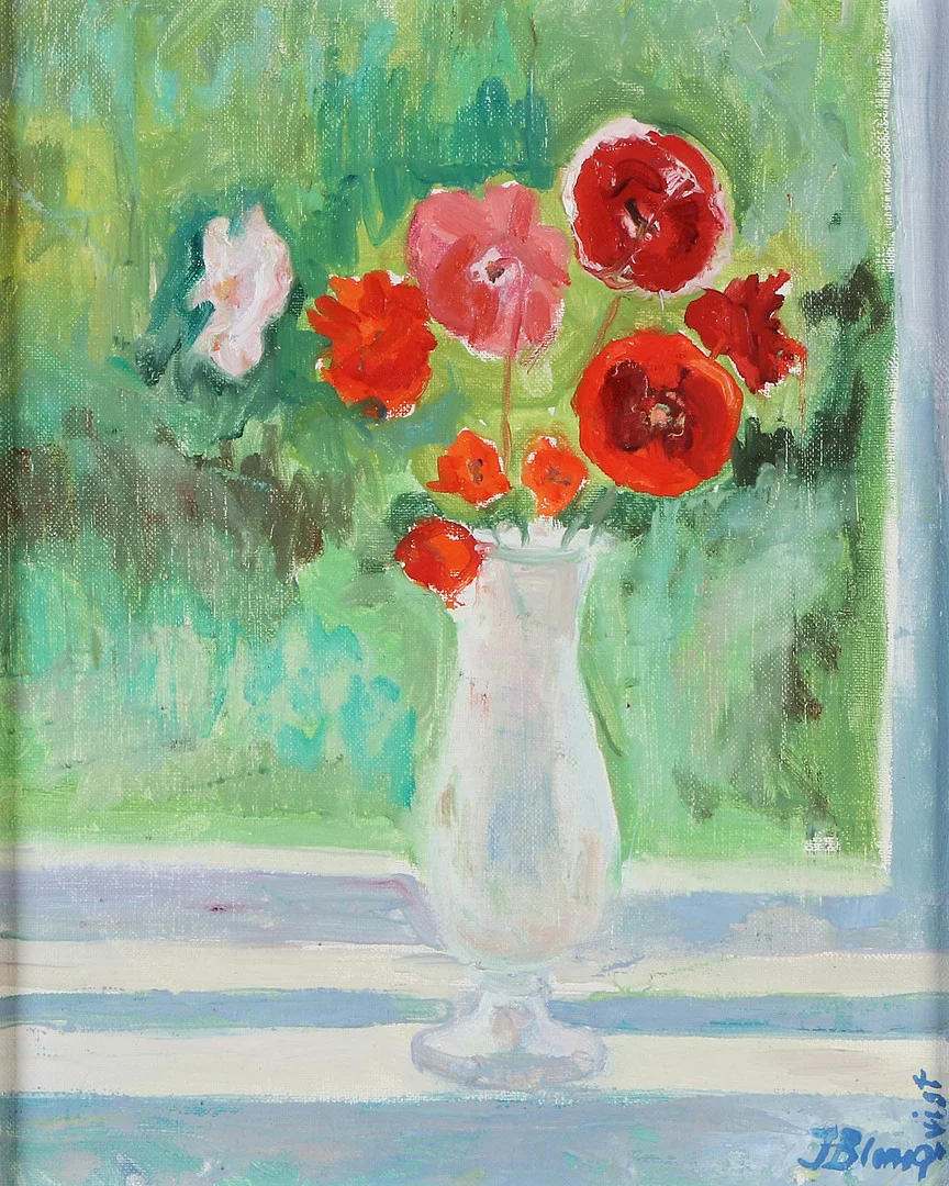 INGE BLOMQVIST. Oljemålning på duk. Vallmor i vas. Signerad. — Paintings — Skånes Auktionsverk