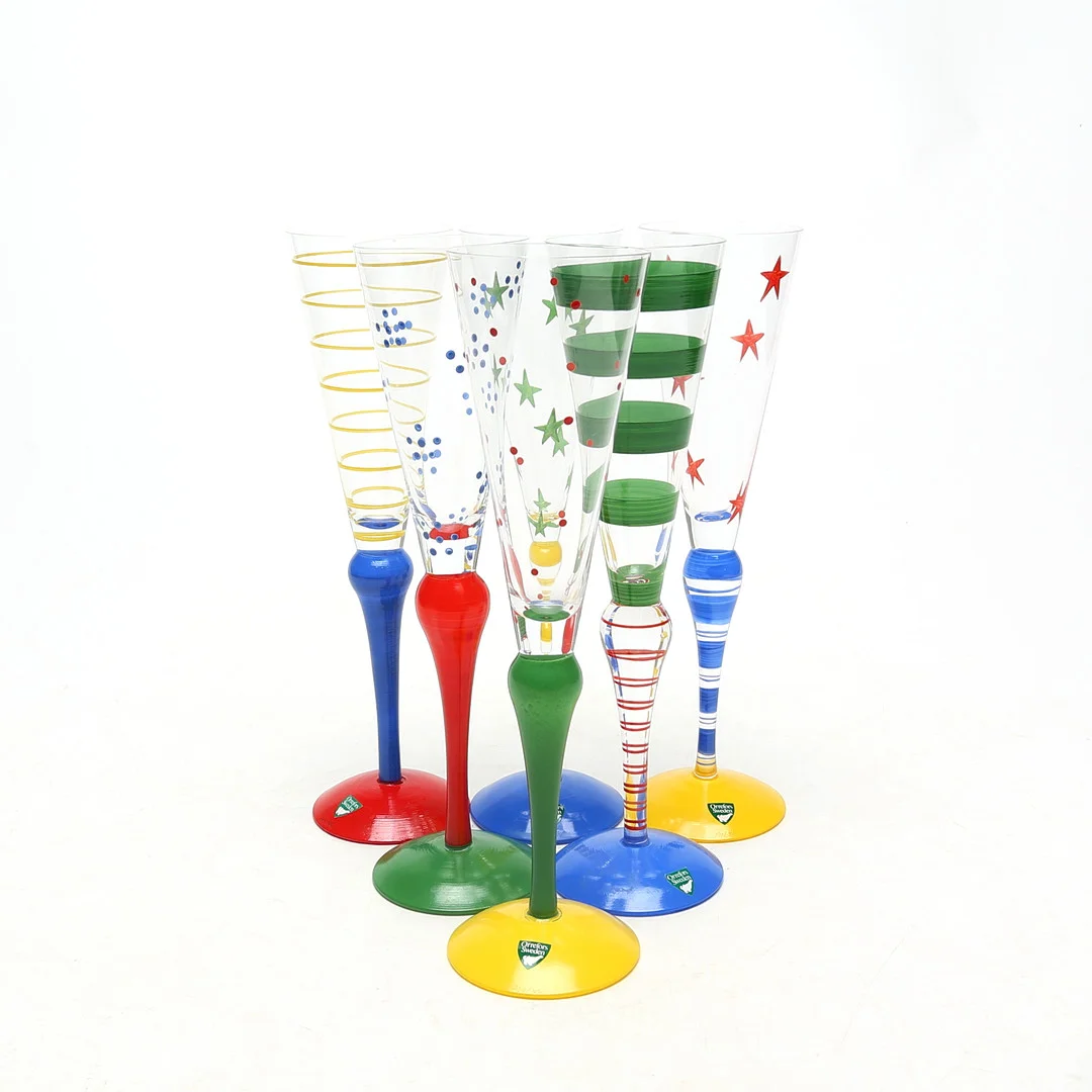 ANNE NILSSON. CHAMPAGNEGLAS, 6 st, Orrefors, Clown. — Tableware — Kalmar Auktionsverk