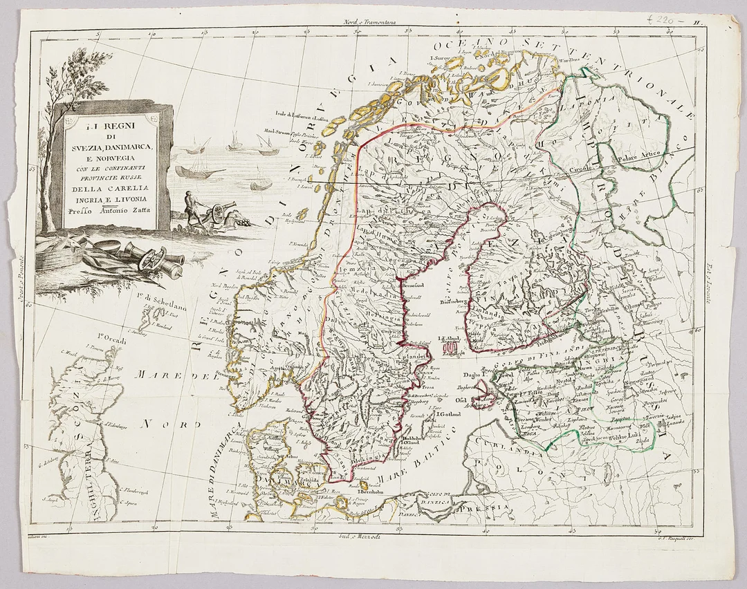 ZATTAS KARTA ÖVER SKANDINAVIEN, ca 1780. — Maps — Stockholms Auktionsverk Magasin 5
