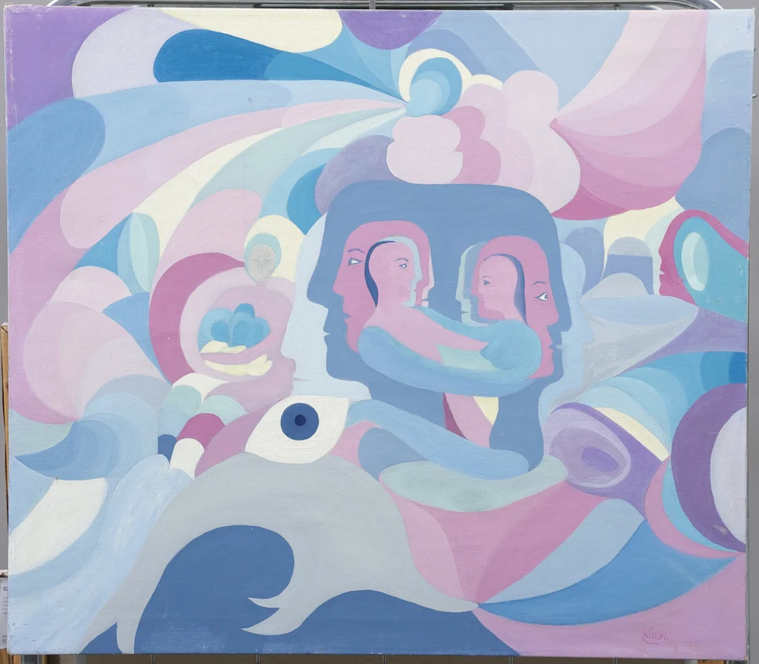 CHRISTIN OHLIN (1946-2025). "Kärlekens möten", olja på duk, signerad och daterad 91. — Paintings — Växjö Auktionskammare