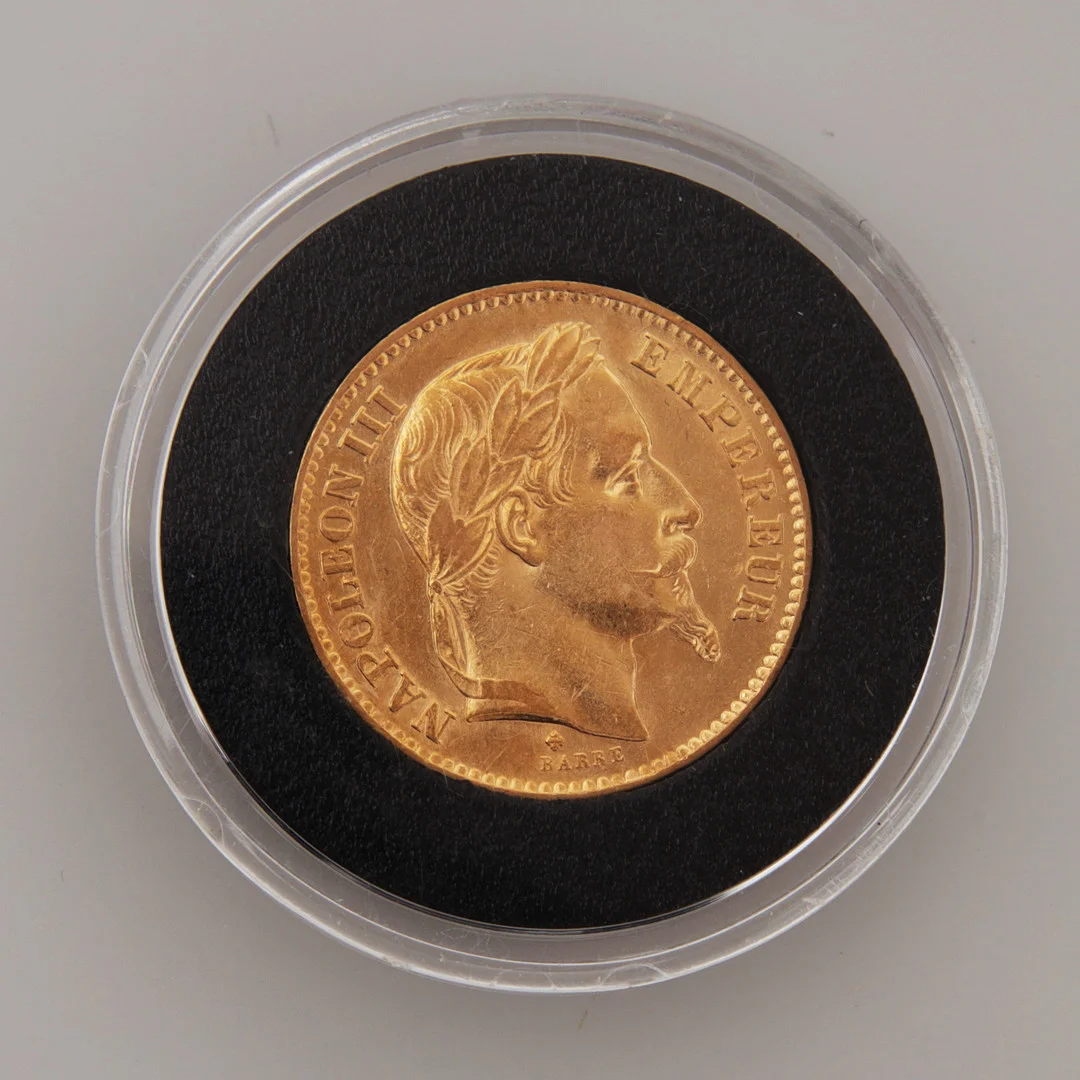MYNT, guld, 20 Fr, Frankrike, 1868. — Coins & Banknotes — Växjö Auktionskammare