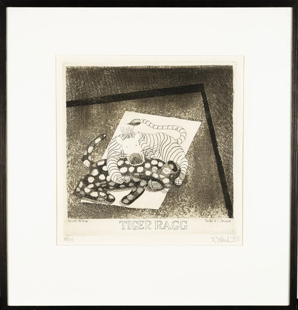 STELLAN SCHEDIN. Etsning, "Tiger ragg", Numrerad: 29/50, Signerad, 1985. — Engravings & Prints — Norrlands Auktionsverk