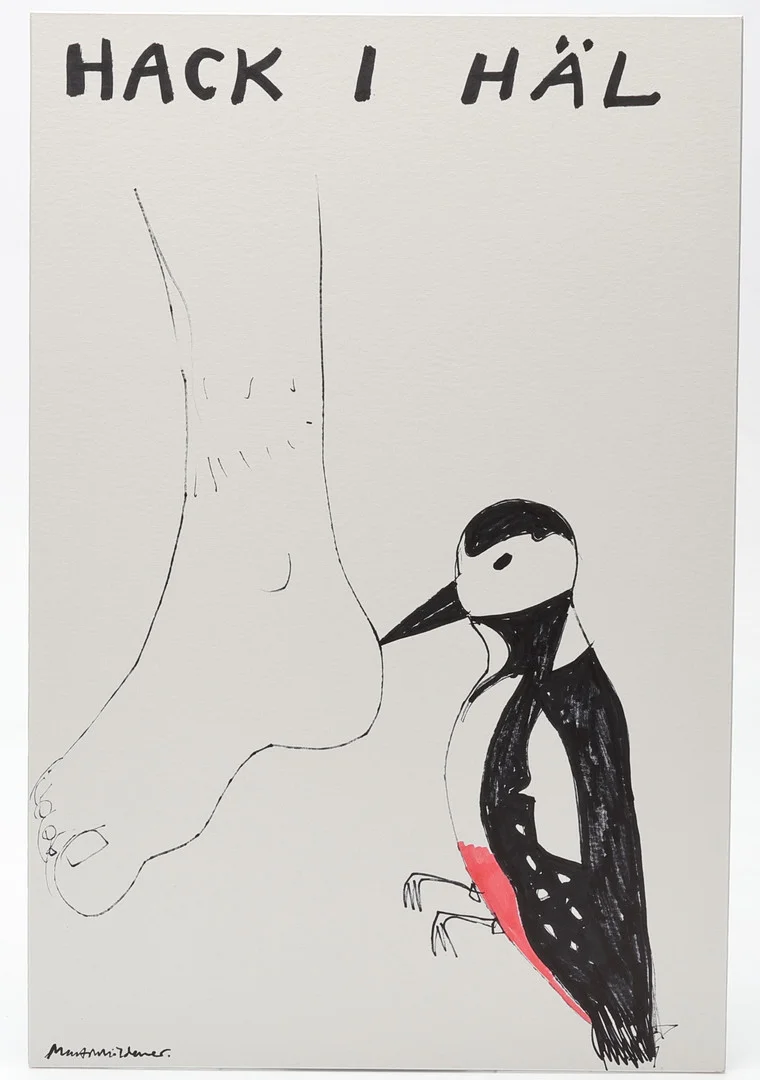 MARTIN MÖLDENER. "Hack i häl", tusch på passepartout, signerad. — Drawings — Gomér & Andersson Linköping
