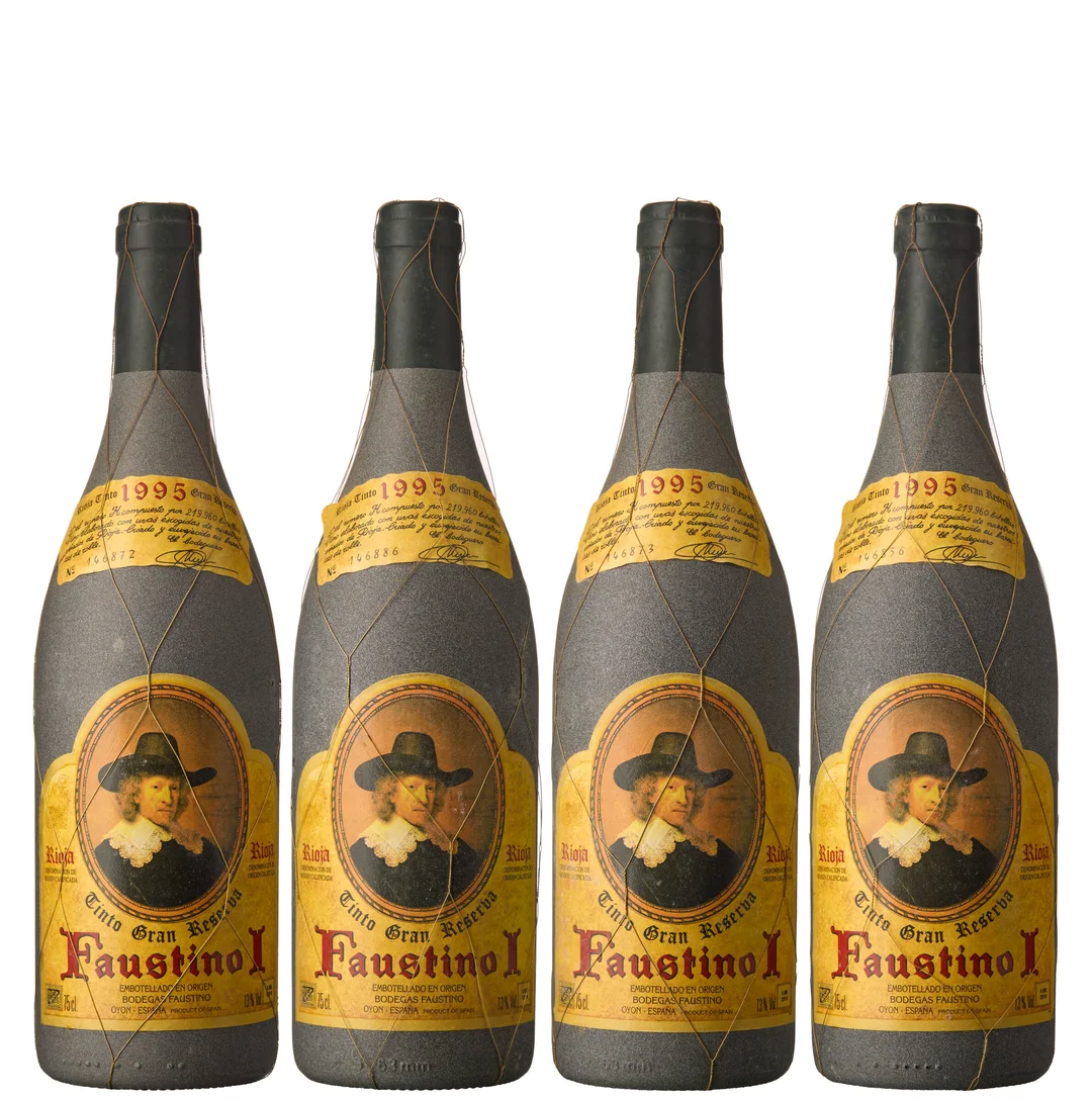 4 x Rioja Gran Reserva Faustino I 1995, Bodegas Faustino — 4 x Rioja Gran Reserva Faustino I 1995, Bodegas Faustino — Vin/Vin — Blomqvist