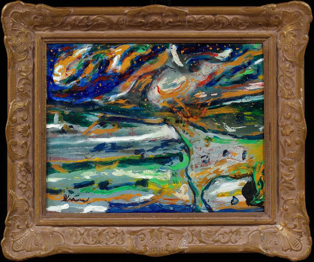 OIDENTIFIERAD KONSTNÄR. "Norrsken", olja på pappannå, signerad. — Paintings — Göteborgs Auktionsverk