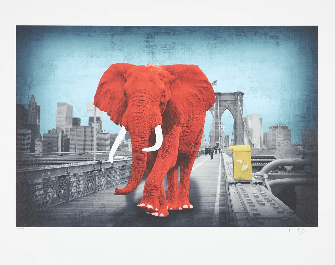 LARS TUNEBO. "Tripping on Brooklyn Bridge", plantryck, signerad och numrerad HC XVII/XXV. — Engravings & Prints — Stockholms Auktionsverk Sickla