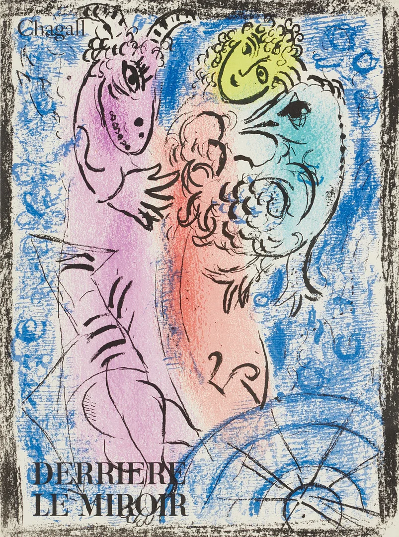 MARC CHAGALL. "La Piège", omslag till Derrière le Mirroir nr 132, 1962, färglitografi. — Engravings & Prints — Crafoord Auktioner Stockholm