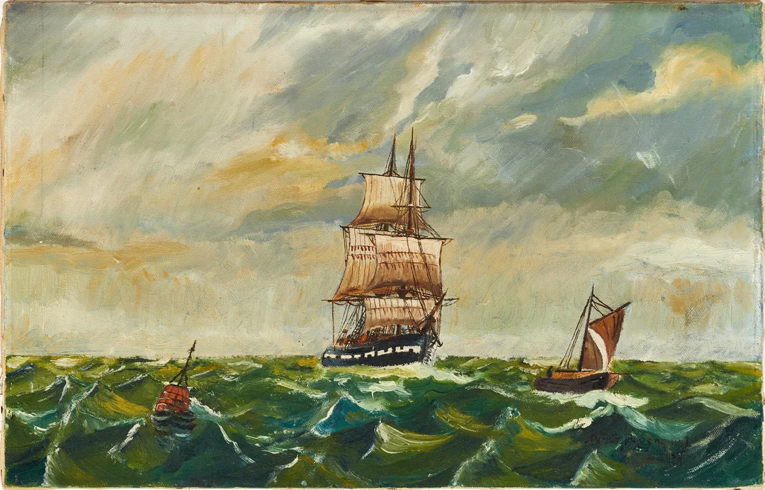 OIDENTIFIERAD KONSTNÄR. Segelfartyg till havs, signerad N-G Roenquist, daterad 1917, olja på duk. — Paintings — Crafoord Auktioner Stockholm