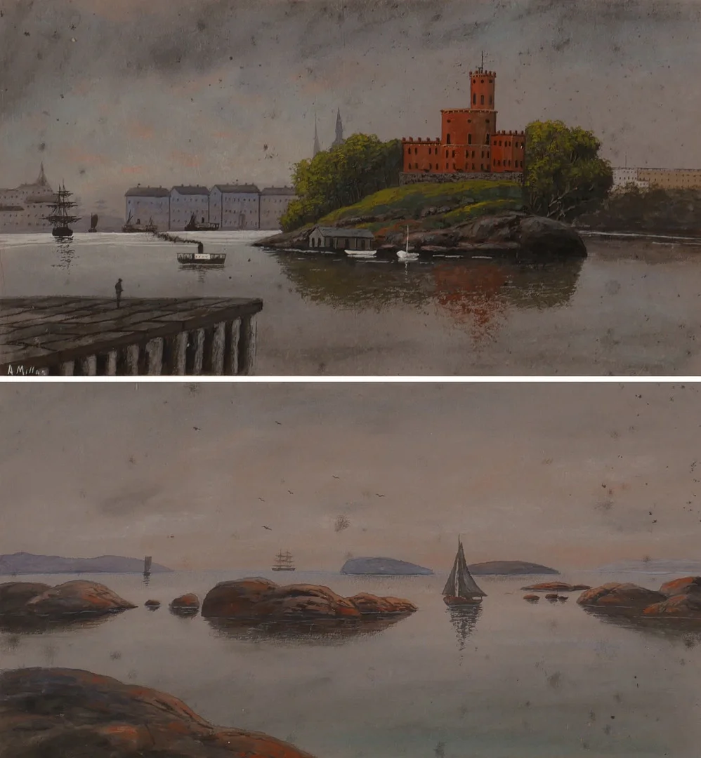 AMALIA MILLAR. Tavlor, 2 st, gouache. — Paintings — Auktionsfirma Kenneth Svensson i Kalmar